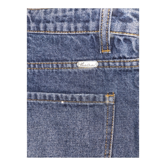 KanCan Blue Denim Jean Skirt Distressed Raw Frayed Hem Line Womens Size M - Picture 3 of 8